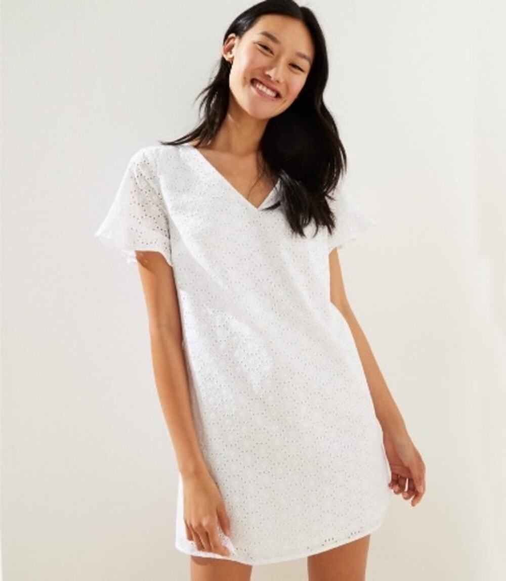 Loft White Eyelet Shift Dress Size 2P